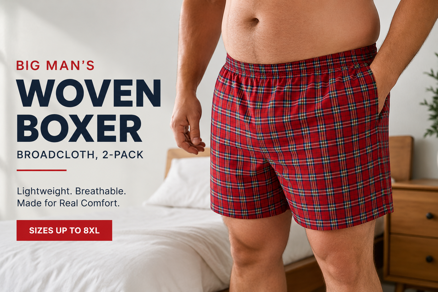 Big Man's Woven Boxer (Broadcloth, 2-Pack) The Best Loose Fit Cotton Boxer Shorts
