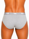man wearing gray Big Man's Fly Front Colored Brief, Men's Combed Cotton Underwear back view