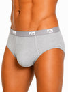 man wearing gray Big Man's Fly Front Colored Brief, Men's Combed Cotton Underwear side view