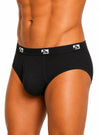 Man Wearing Black Big Man's Fly Front Colored Brief, Men's Combed Cotton Underwear Side View
