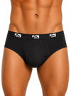 man wearing black Big Man's Fly Front Colored Brief, Men's Combed Cotton Underwear front view