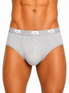 Man Wearing Gray Big Man's Fly Front Colored Brief, Men's Combed Cotton Underwear Front