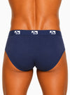 Man wearing Navy Big Man's Fly Front Colored Brief, Men's Combed Cotton Underwear back view