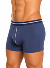 Man wearing navy Cotton Spandex Men's Boxer Brief 