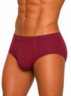 man wearing burgundy Sports Brief, Men's Combed Cotton Underwear on a white background