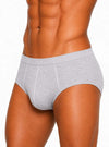 man wearing gray Sports Brief, Men's Combed Cotton Underwear on a white background