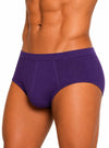 man wearing purple Sports Brief, Men's Combed Cotton Underwear on a white background